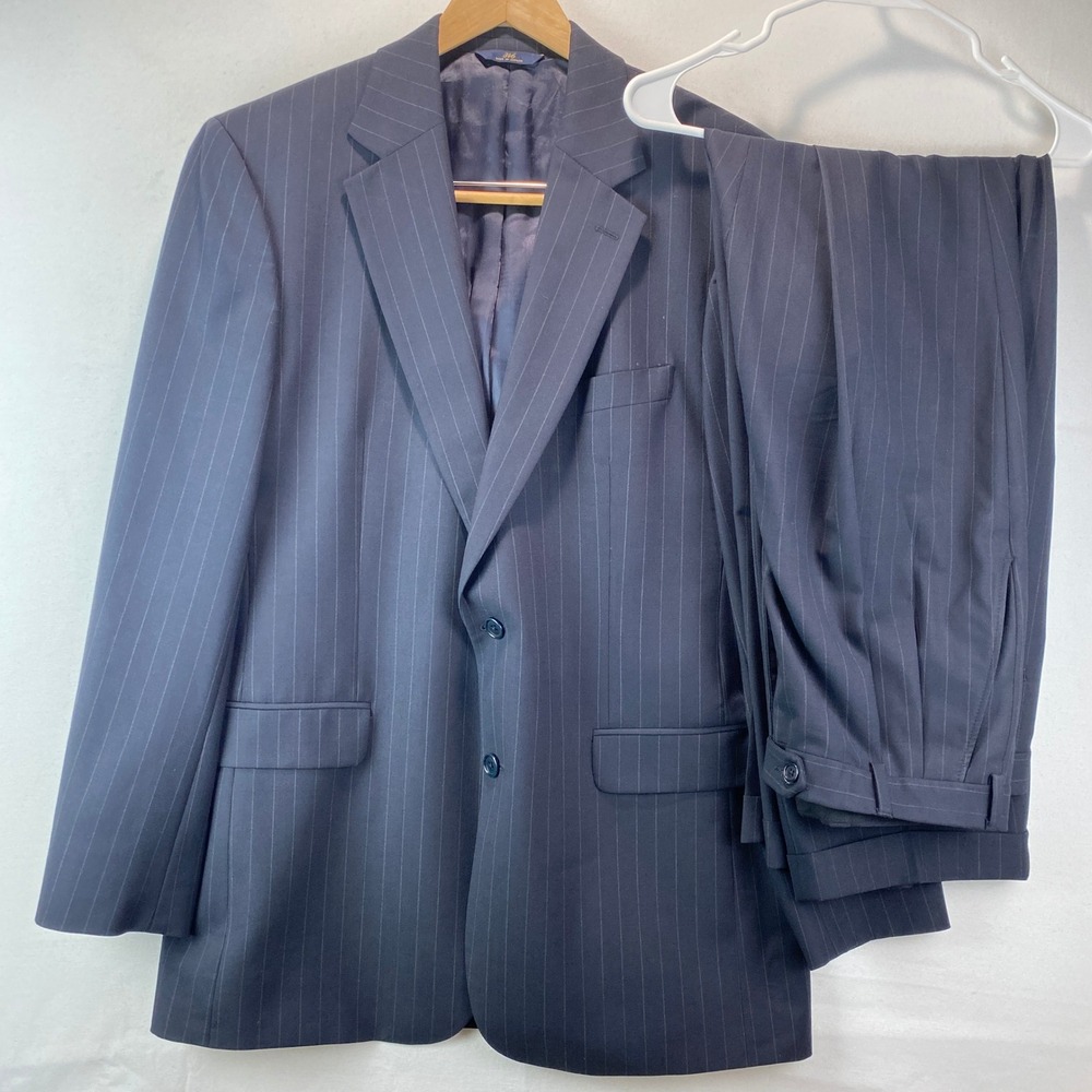 Brooks Brothers 346 Stretch Suit Mens 42L 34X33 Navy Blue Pinstripe Wool Blend